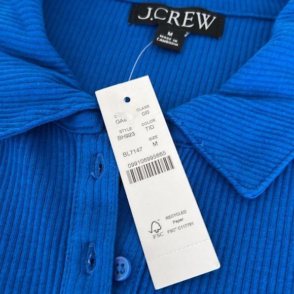 NWT J CREW  Cobalt Blue Ribbed Tee - Picture 3 of 5